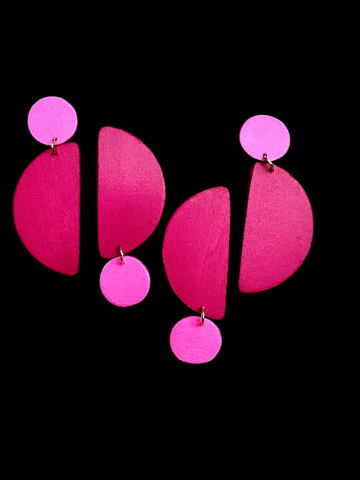 Neon Pink & Magenta Asymmetrical Earrings