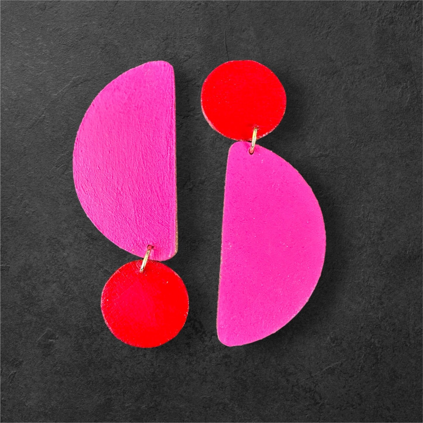 Asymmetric Red and Fuchsia Earrings