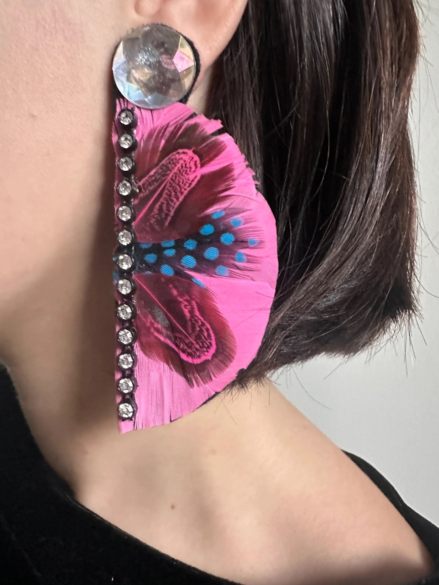 Pink Feather Glam Earrings