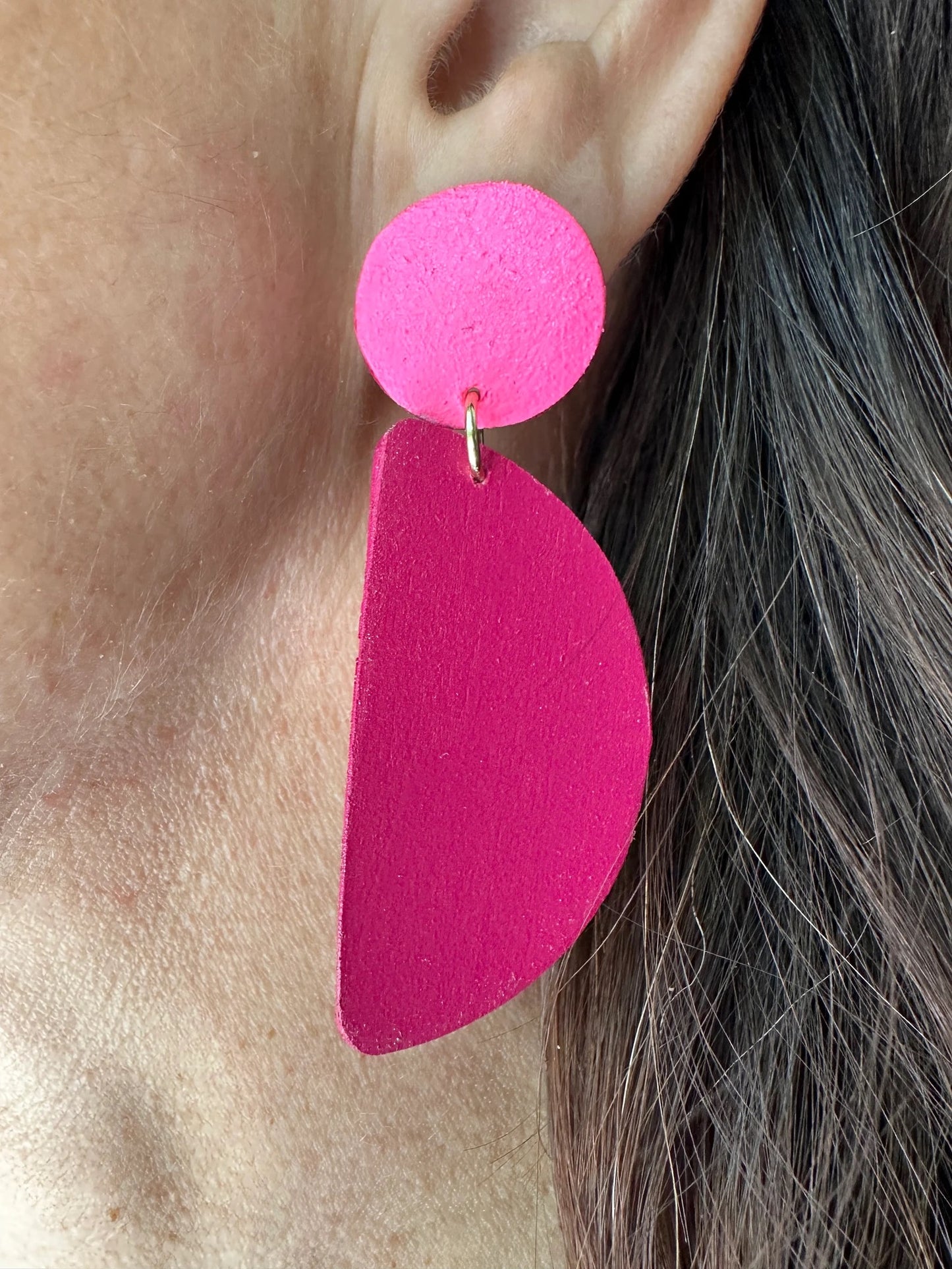 Neon Pink & Magenta Asymmetrical Earrings