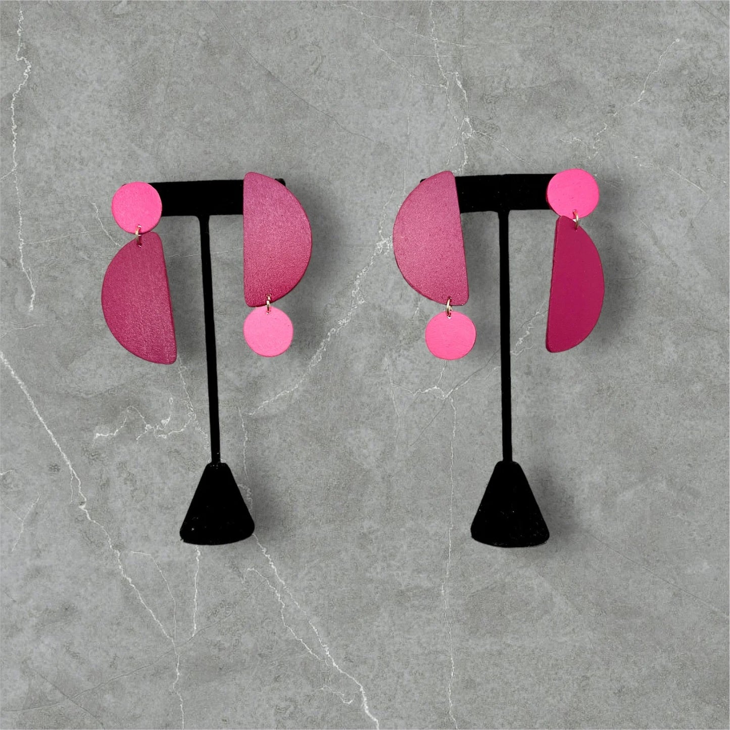 Neon Pink & Magenta Asymmetrical Earrings