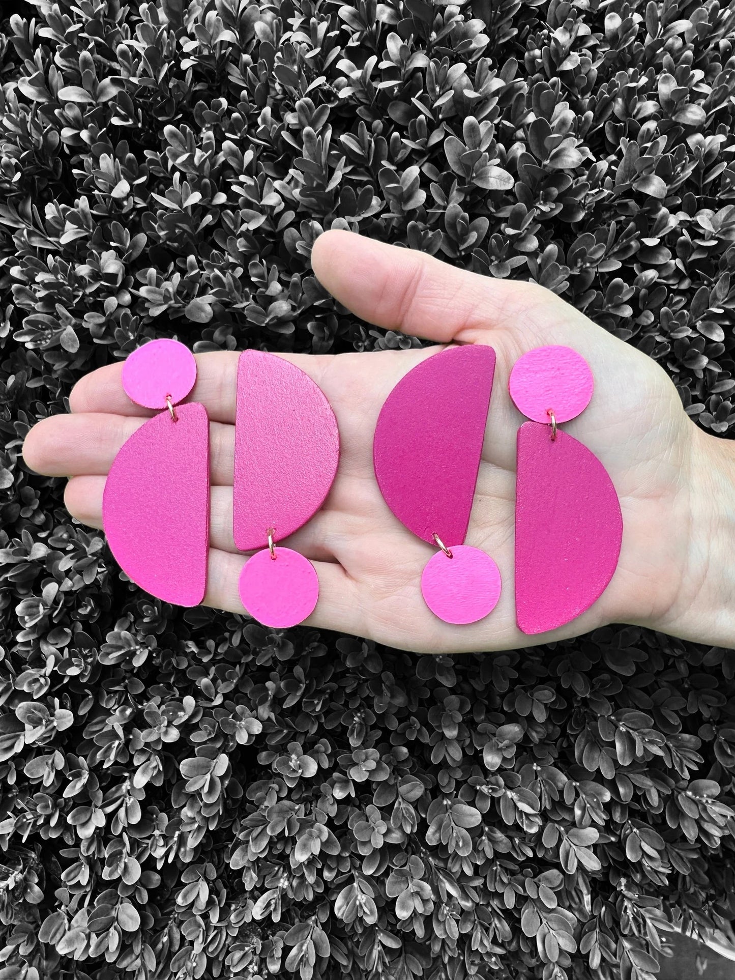 Neon Pink & Magenta Asymmetrical Earrings