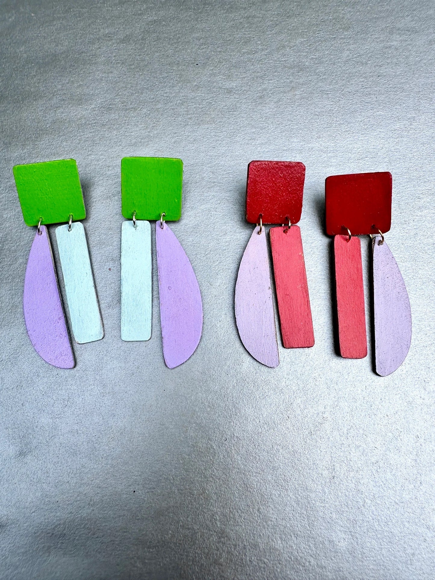 Vibrant Asymmetrical Earrings - Green, Blue and Lilac