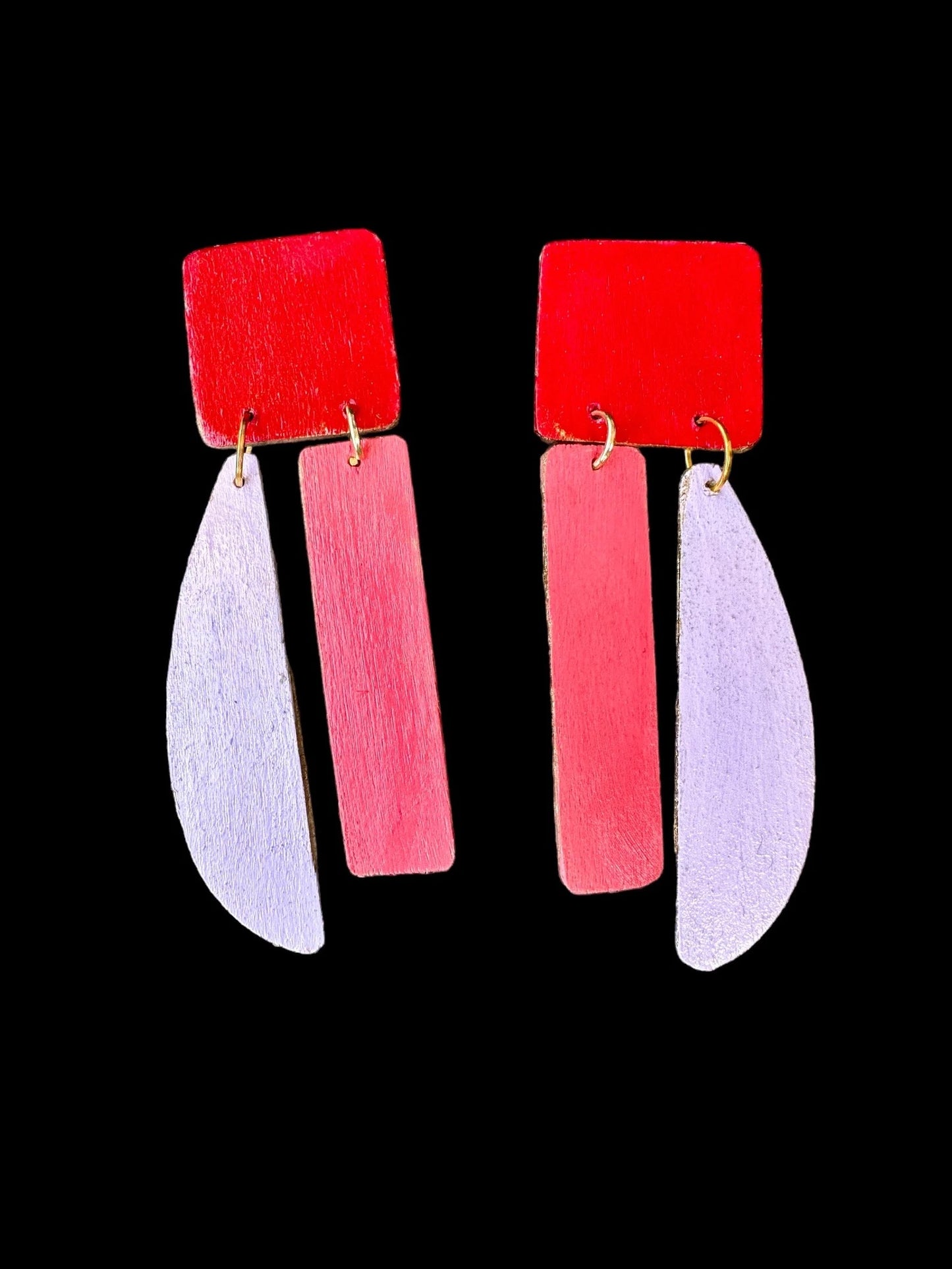 Vibrant Asymmetrical Earrings - Red, Coral and Lilac