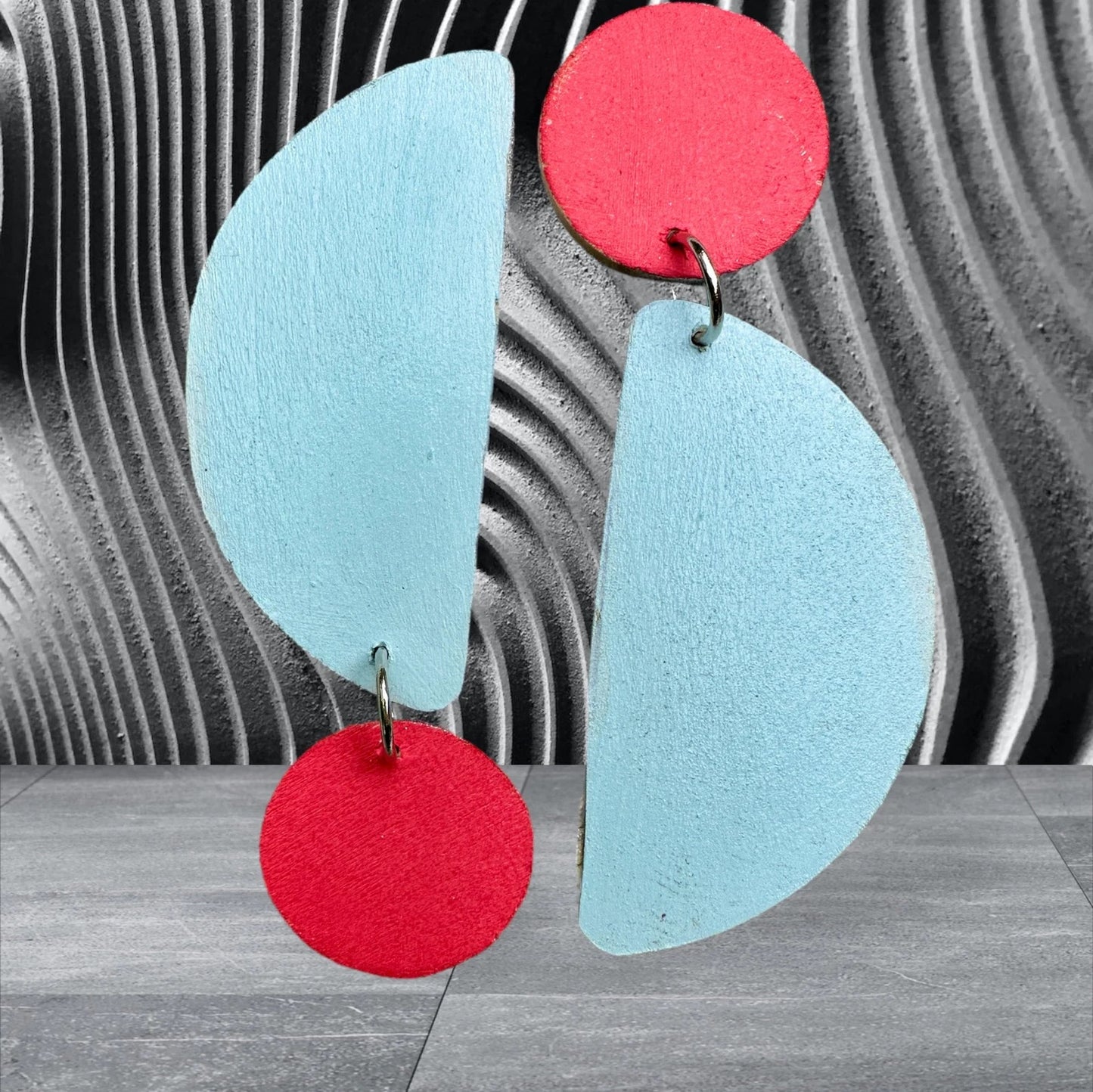 Vibrant Blue and Coral Asymmetrical Earrings