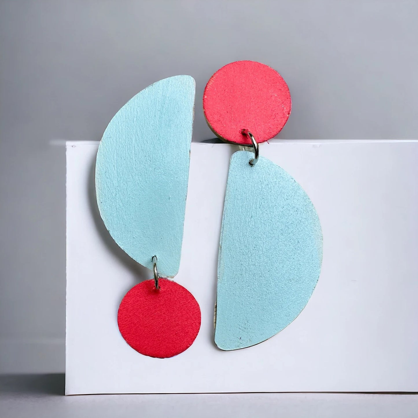 Vibrant Blue and Coral Asymmetrical Earrings