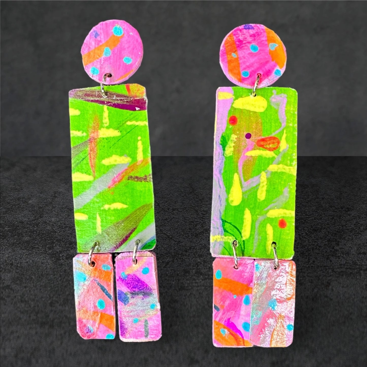 Vibrant Green & Hot Pink Earrings