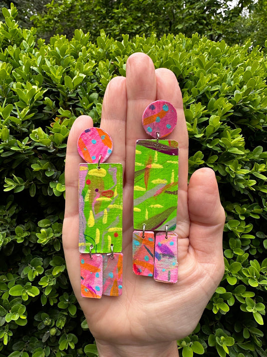 Vibrant Green & Hot Pink Earrings