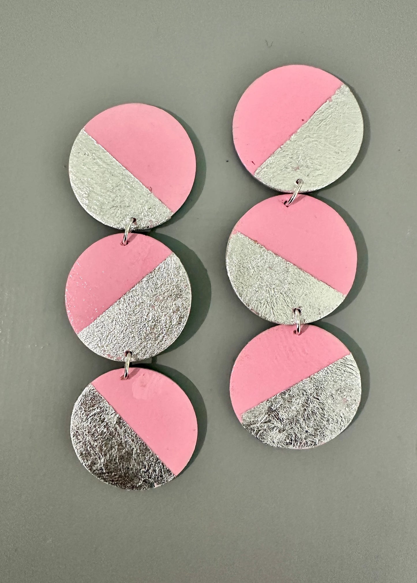 Pink and Silver Hand Painted Earrings