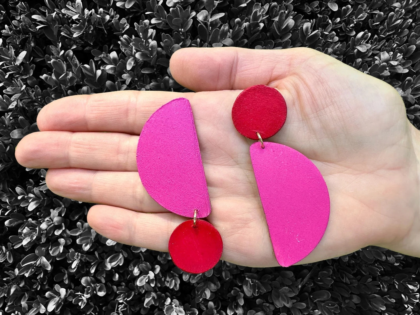 Asymmetric Red and Fuchsia Earrings