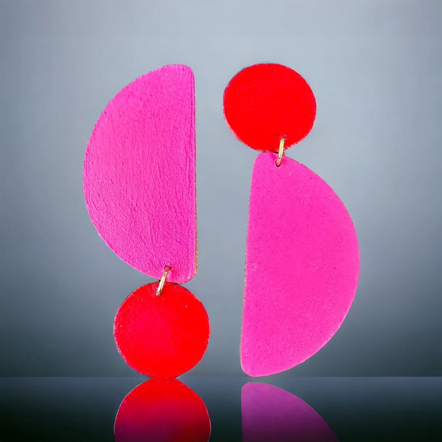 Asymmetric Red and Fuchsia Earrings