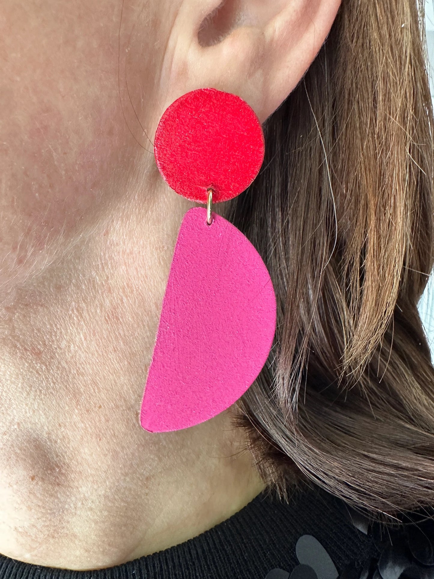 Asymmetric Red and Fuchsia Earrings