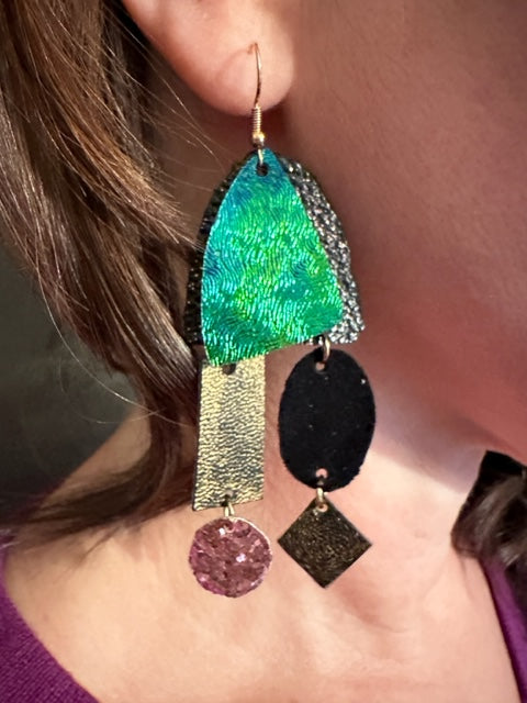 Boho Leather Asymmetrical Earrings