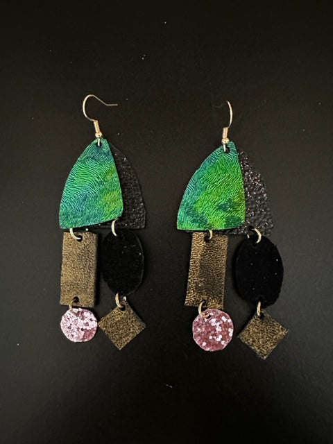 Boho Leather Asymmetrical Earrings